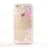 Happy Hours Luxury Bling Flow Liquid Sand Glitter Heart Quicksand Back Case For iPhone 6 Plus/ iPhone 6S Plus 5.5 Inch Sparkle Dynamic Drift Sand Clear Hourglass Cover , Pink