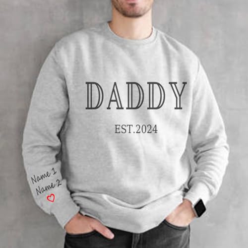 Personalized Custom Grandpa Dad Sweatshirt for Men with Kids Name on Sleeve, Gifts for New Dad Daddy Grandpa Father's Day Black3