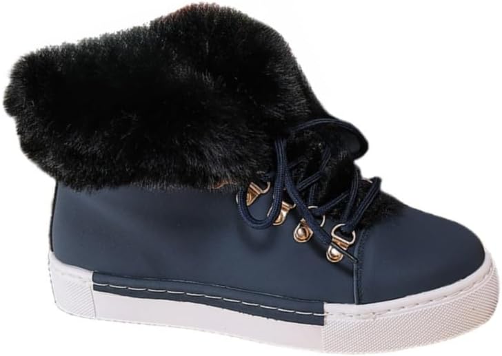 Winter Women's Snow Boots Short Barrel, Solid Leather Lace Up Short Boots Warm Plush Flat Snow Boots for Cold Weather