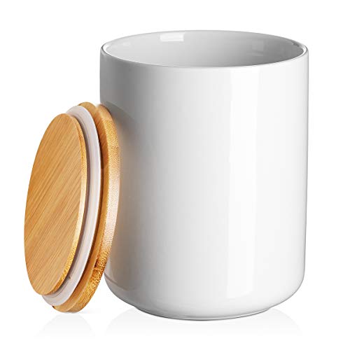 Ceramic Utensil Holder with Lid - DOWAN White Kitchen Storage Canisters, Utensil Crock