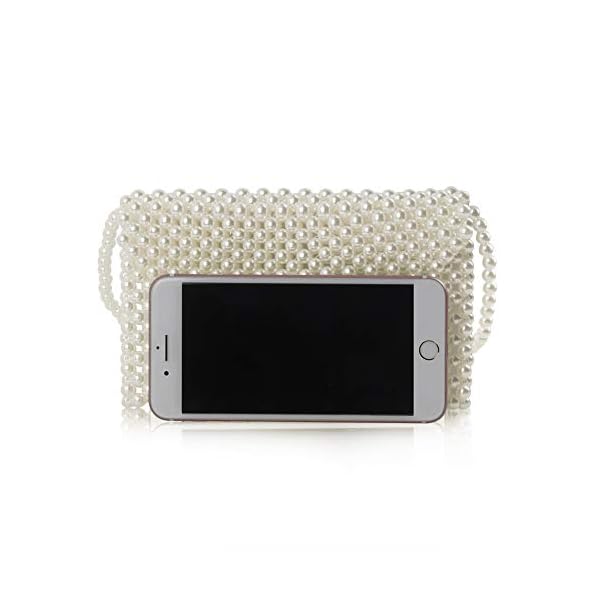 Hogoo Luxury White Pearl Purses Shoulder Bag for Women Pearl Bag Crossbody Beaded Clutch Evening Bag (White Set1), Pearl White, Small - Image 6