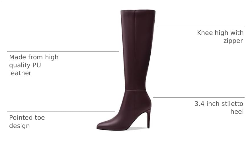 Image of Women's Knee High Boots Women Mid Heel Pointed Toe Tall Boots for Women High Heel Side Zipper with Buckle Bow Knots Long Boots for Fall Winter for Fall Winter