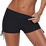 Century Star Women Boyshorts Swimming Bottom Swimsuit Tankini Bottom Stretch High Waist Swim Shorts Black(Tie Side) Small