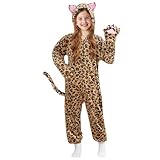 Halloween Costume for Girls - Cheetah Cat Costume for Kids Leopard Costumes Animal Onesie Pajamas for Girl Ages 4-12 Year Old (M/8-10Y)