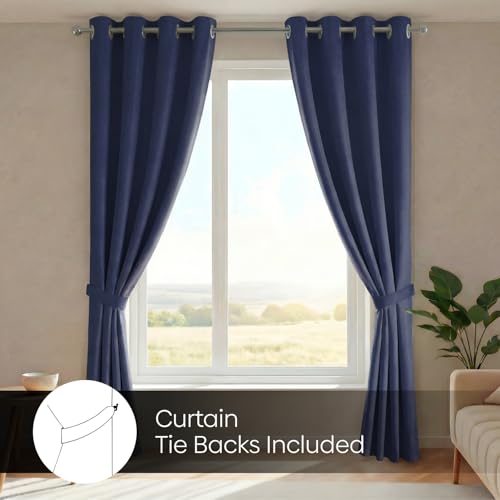 Image of haus & kinder Blackout Curtains 7 feet Long, Door Curtains 7 Feet Set of 2, Blackout Curtain,100% Room Darkening Door Curtain (Navy, 114x213 CM)