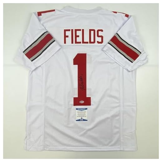 Autographed/Signed Justin Fields Ohio State White College Football Jersey Beckett BAS COA