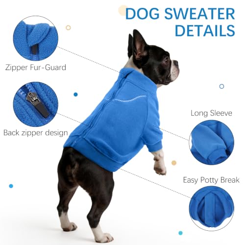 Image of BRKURLEG Dog Sweater, Warm Fleece Dog Winter Coat, Blue, L
