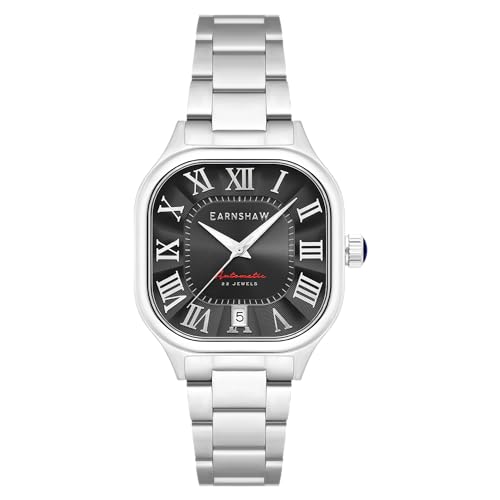 Thomas Earnshaw Men's 39mm Coussin Automatic Carbon Black Watch with Solid Stainless Steel Bracelet ES-8284-33