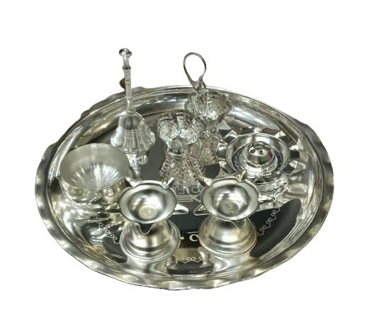 Silver Plated Combo Pooja thali Set of 7 Pieces Housewarming/Diwali Festival/Gift Item