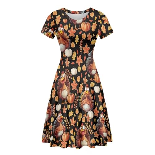 Image of POLERO Sunflower Dress for Women Floral Summer Dresses Short Sleeve Casual Sundresses Midi Dresses