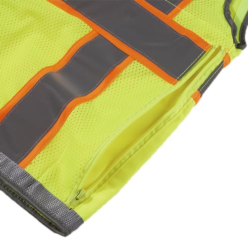 SV2700, Class 2, Hi-Vis Neon Green/Yellow Zipper Safety Vest Reflective Strips w/Orange Binding, 9 Pockets (IPAD) 7