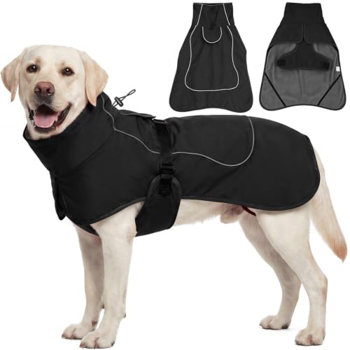 HEYWEAN Hundejacke Wasserdichter Hundemantel Reflektierende Jacke für kaltes Wetter mit weichem Fleecefutter Warmer Mantel für Hund Indoor & Outdoor Camping Wandern Schwarz