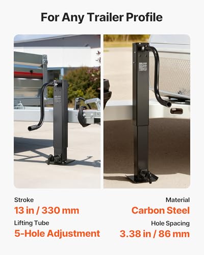 Image of VEVOR Heavy-Duty Trailer Jack, 12,000 lbs Load Capacity, Sidewind Square Direct Weld-on Trailer Jack with Handle Crank, Adjustable Drop Leg, 26-Inch Travel for Lifting RV, Utility, Yacht Trailers