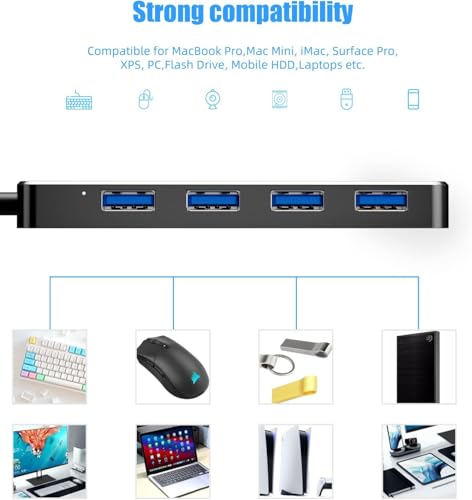 Image of USB 3.0 Hub, BERLAT 4-Port USB Hub USB Splitter USB Expander for Laptop, Xbox, Flash Drive, HDD, Printer, Camera, Keyboard, Mouse (Not for Charging)