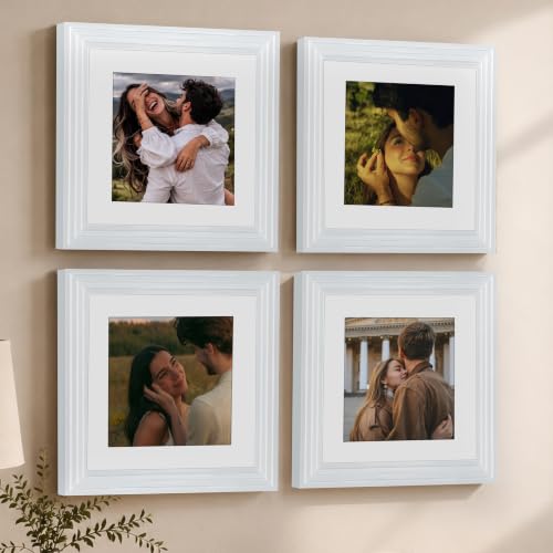 Image of Art Street Luxury Photo Frame for living room, Modern Step Design Photo Frames for Photograph, Art Work, Kids Room Set of 4 (10x10 Inch, White)