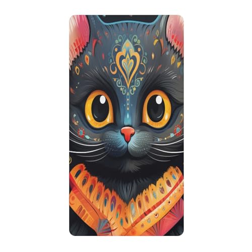 Colorido Flor Gato Negro Gatito Sábana de Cuna para Niños Pequeños,Sábanas de Algodón Suave para Bebés Aptas para Colchón Corralito