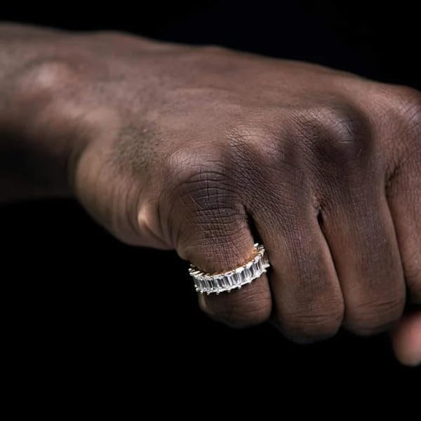 ENDLESSNESS & ETERNITY 14K White Gold Plated Large Square CZ Cubic Zirconia Full Eternity Band Ring Statement Stackable Wedding Band for Women - Image 7