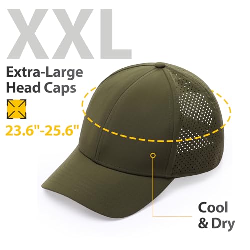 Image of LiuSuper XXL Oversized Quick Dry Baseball Cap for Men & Women Big Heads, Adjustable Unisex Sports Performance Sun Hat One Size for Golf, Running, Workout Olive Green