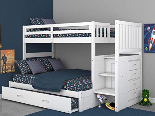 Twin Over Full Stair Stepper Bed with Trundle in White Finish