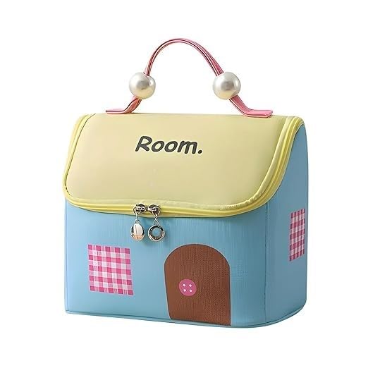 BLUE CRANE Makeup Pouch for Women, House Shaped Cosmetic Bag, Stylish Pouch for Makeup Accessories, Travel Pouch Vanity Kit Organiser Toiletry Bag Make up Pouch for Girls