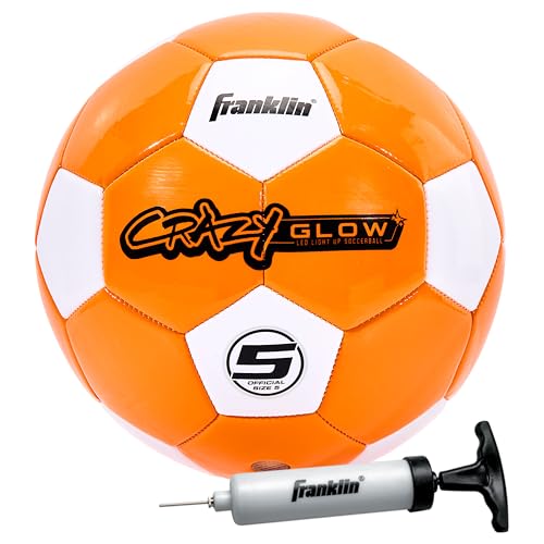 Franklin Sports Glow in The Dark Soccer Ball - Crazy Glow Light Up Indoor + Outdoor Soccer Ball - Official Size 5 - Air Pump Included for Kids + Adults