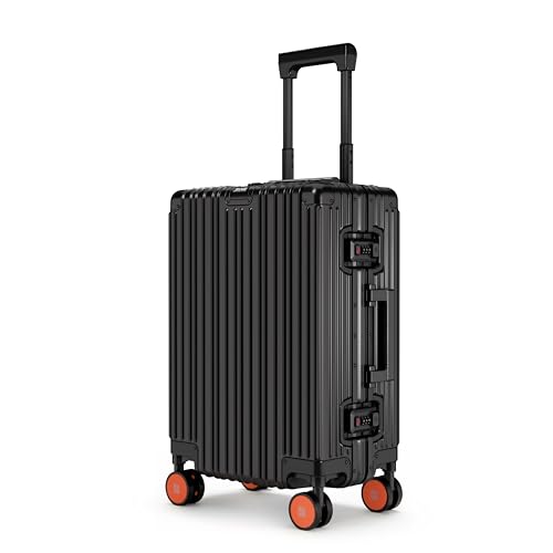 Image of EUME 100% Aluminium Cabin Trolley Bag Small for Travelling 50cm | Durable High-End 8 Silentrun 360 Degree Spinner Wheels | Premium Trolley Bag Small for Travel (Black with Orange Wheels)