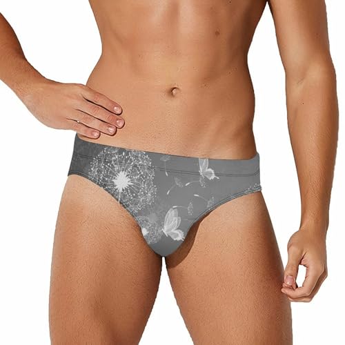MHYRAC Traje de baño para hombre, lindo traje de baño de vaca de ganado, pantalones cortos deportivos, ropa interior sexy para verano, surf, playa, Mariposa blanca y diente de león, L