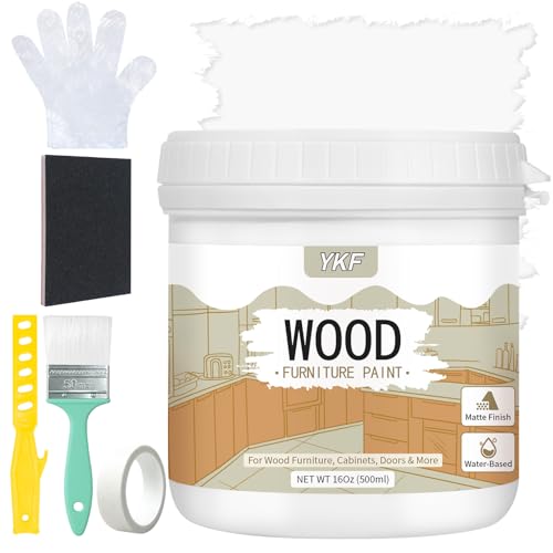 YKF Furniture Paint 16oz 丨Matte Finish Wood Paint for Cabinets, Doors, Tables & Wardrobes丨DIY Projecet for Wood Surface Renovation丨Water-Based, Odorless & No Priming - Indoor/Outdoor Use (White)