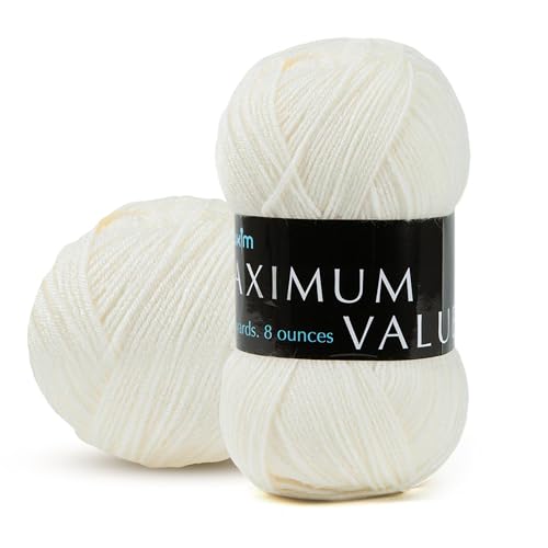 Image of Mary Maxim Maximum Value Acrylic Yarn for Crocheting and Knitting, Soft Worsted Weight White Yarn 4, Ideal for Blankets, Sweaters, Hats, and Scarves, 8 oz Skein (474 Yds), Aran - 1 Skein