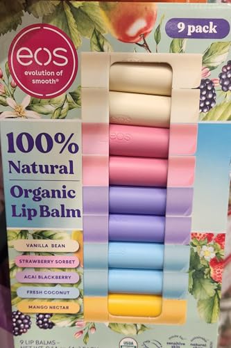 eos Lip Balm, 9 Sticks natural organic Vanilla bean, Strawberry s...