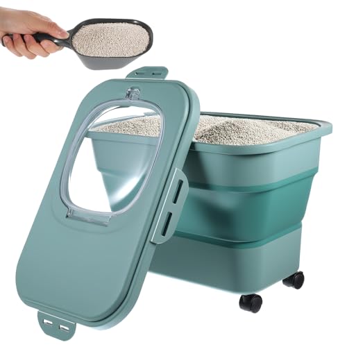 Cat Litter Storage Bin Container with Airtight Lids Portable Cat Litter Storage Container with Wheels Kitchen Cereal Rice Leakproof Sealable