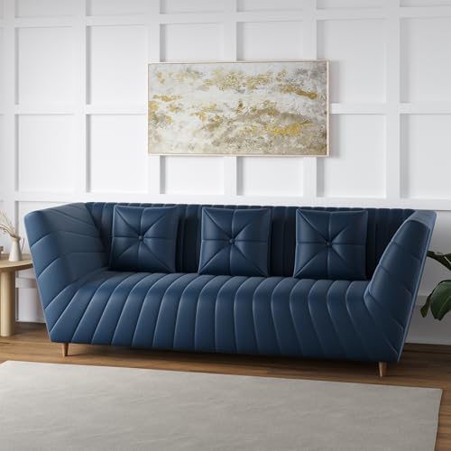 Image of Amazon Brand - Solimo Corell Tufted Velvet Fabric 3 Seater Sofa for Living Room Furniture (Blue)|3 Year Warranty