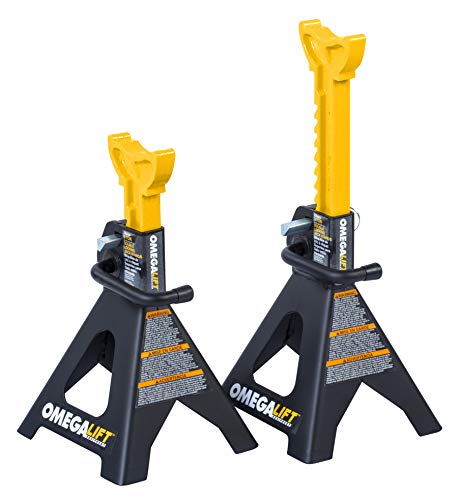Omega Lift 32038 3 Ton Jack Stands Pair - Heavy Duty Double Locking Pins - Handle Lock and Mobility Pin for Auto Repair Shop, Black/Yellow by Omega Lift - Used condition - Image 5