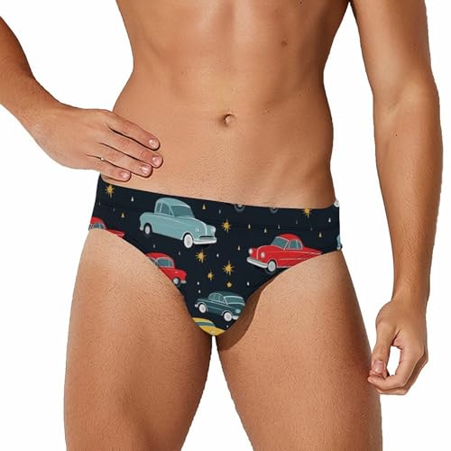 Colorful Retro Cars Mens Swim Briefs Quick Dry Swim Trunk Bikini Underwear Swimsuit 3XL