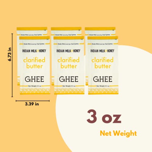 Classic Ghee Butter, Grass-Fed By Indian Milk & Honey, 0.5 Oz X 6 | Ghee In Portable Sachets | Handmade & Locally Sourced Ghee Clarified Butter | Lactose, Gluten & Casein Free #TOP7
