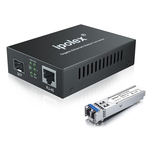 Image of ipolex Gigabit Single-Mode LC Fiber to Ethernet Media Converter with SFP LX Module, 1.25G SFP Fiber to Copper RJ45, 1000Base-LX to 10 /100 /1000Base-TX, 1310nm, SMF, Transmission up to 20-KM