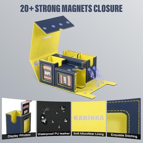 Image of Kabinka Card Deck Box for MTG Commander, Holds 400+ Double-Sleeved Cards, 5 IN 1 Detachable Card Case with Dice Tray, Fits Magic /TCG Cards, 4 Magnetic Card Holders & Dividers (Blue Yellow)