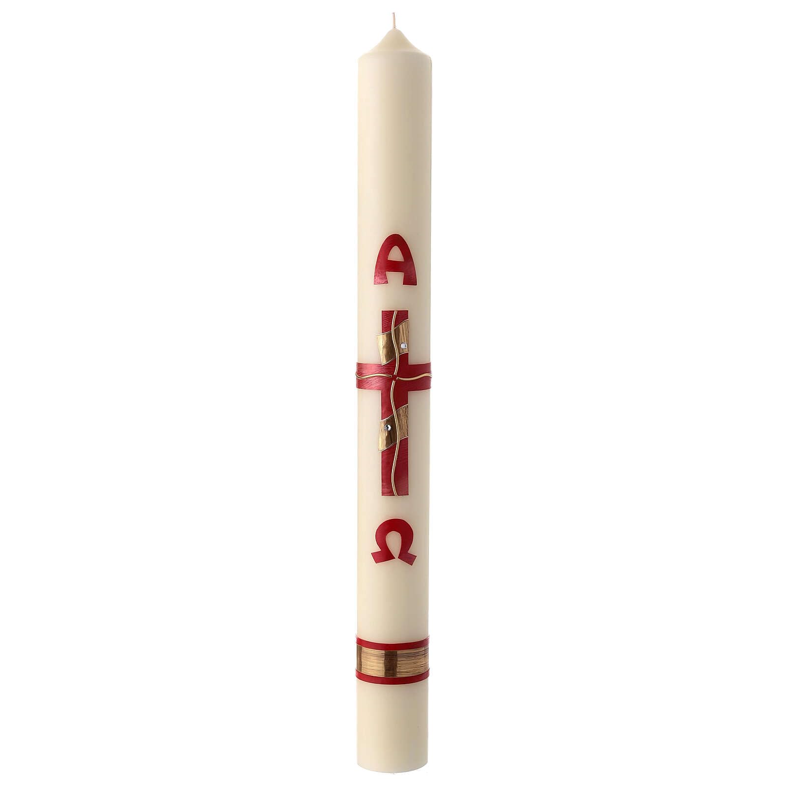 Easter Candle with red and Gold Cross 80x8 cm