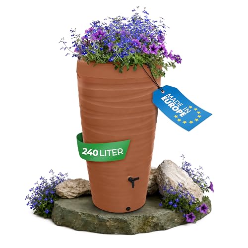 YourCasa récupérateur Eau de Pluie 240L [Wave Design] en Plastique - avec Robinet, Reservoir Eau de Pluie recuperateur d Eau de Pluie - cuve Eau de Pluie -...