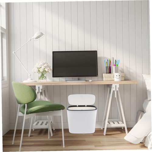 Caneca de basura rectangular blanca con tapa miniatura 7
