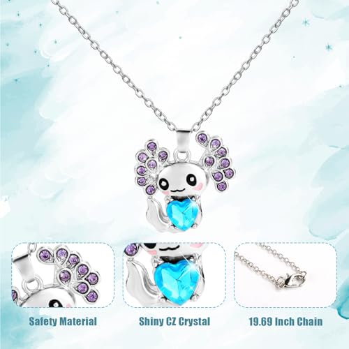Axolotl Necklace for Girls Women, Cute Axolotl Crystal Pendant Necklace Blue Rhinestone Axolotl Necklace Charm Fashion Jewelry Gift for Graduation Birthday Party Christmas Thanksgiving Day4