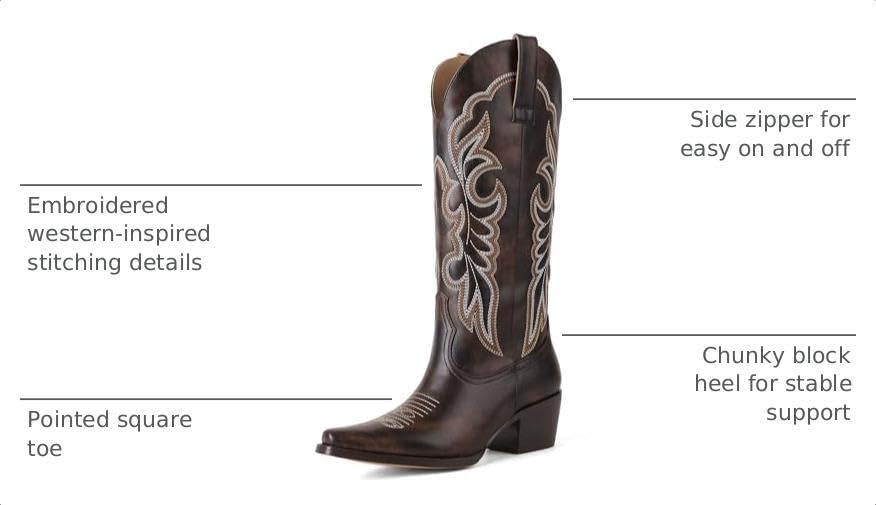 Image of Mid Calf Western Cowgirl Boots for Women 15 inch Shaft Snip Toe