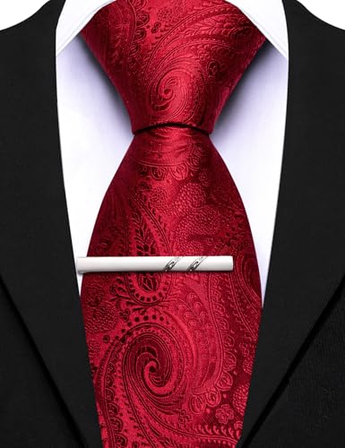 Image of Barry.Wang Paisley Tie for Men Silk Woven Necktie and Tie Clip Set Wedding Party Business Formal