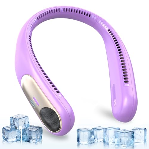 Image of Portable Neck Fan, Personal Wearable Bladeless Fan for Outdoor Indoor, LED Display, 360 Cooling, 4-Speeds, 6000mAh USB Rechargeable, Birthday Gifts for Men Women Dad Mom (Purple)