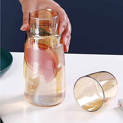 Foto von Nachttisch Wasserkaraffe Set mit Becher Glas Nachttasse Set, Mundwasser Flasche Karaffe mit Becher Deckel für Schlafzimmer Nachttisch Bad Küche 25oz/750ml (Transparent)