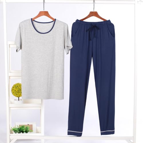 Mens Pajamas Set 2 Piece Crewneck Short Sleeve Sleepwear Sets Lightweight Breathabe Loungewear Two Piece2