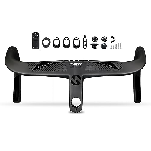 ZCXBHD 360/380/400/420/440mm Manillar Integrado Carbono Bicicleta Carretera 28.6mm Enrutamiento Interno Manillar Bicicleta Carretera para Ciclismo (Color : Black, Size : 400mm*80mm)