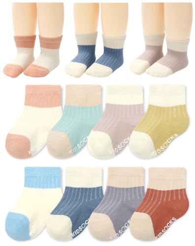 Image of QandSweet Baby Boy Combed Cotton Socks Toddler Ankle Sock Non-Skid Newborn Infants