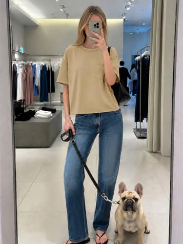 Image of ATHMILE Womens Crop Tops Workout Shirts Gym Oversized Spring Summer Basic Tees Short Sleeve Casual Loose Drop Shoulder 2026