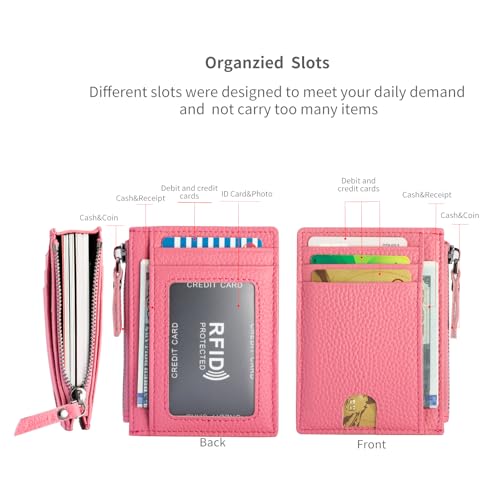 Image of Slim Wallet for Women Small Leather RFID Blocking Credit Card Holder Minimalist Front Pocket Wallet with Coin Purses & Pouches,Rose Pink